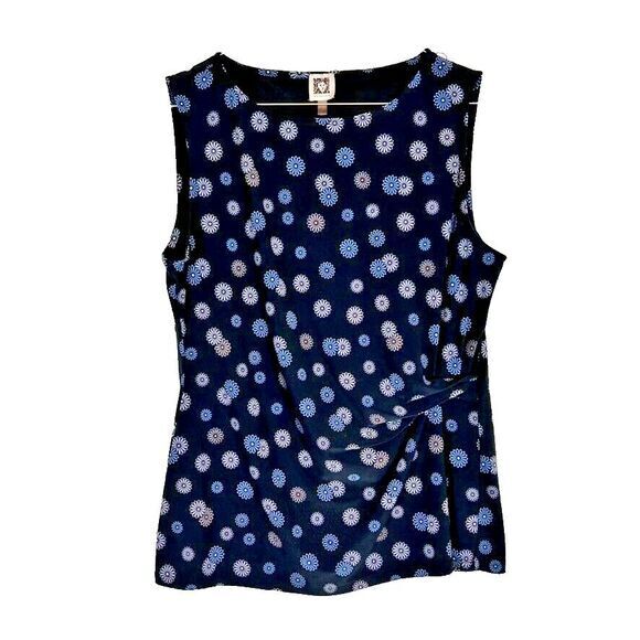 Anne Klein Women Sleeveless Blouse Side Gather Floral Print L - Picture 2 of 10